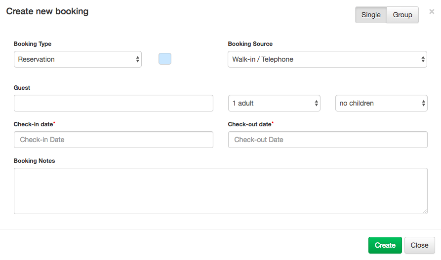 create a booking with roomsy hotel pms